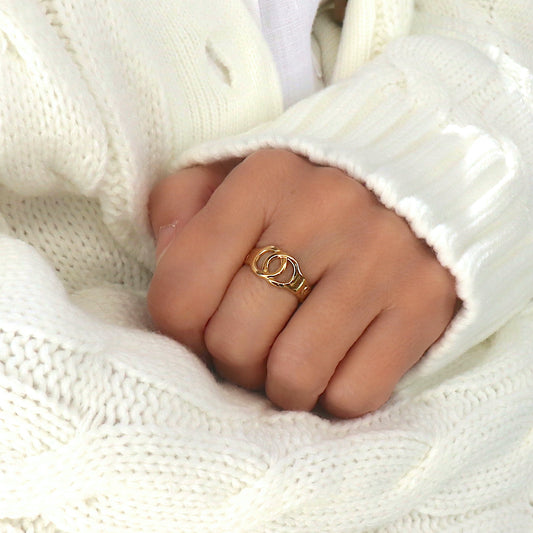 Bague acier inoxydable doré ,bague ajustable menottes pour femme