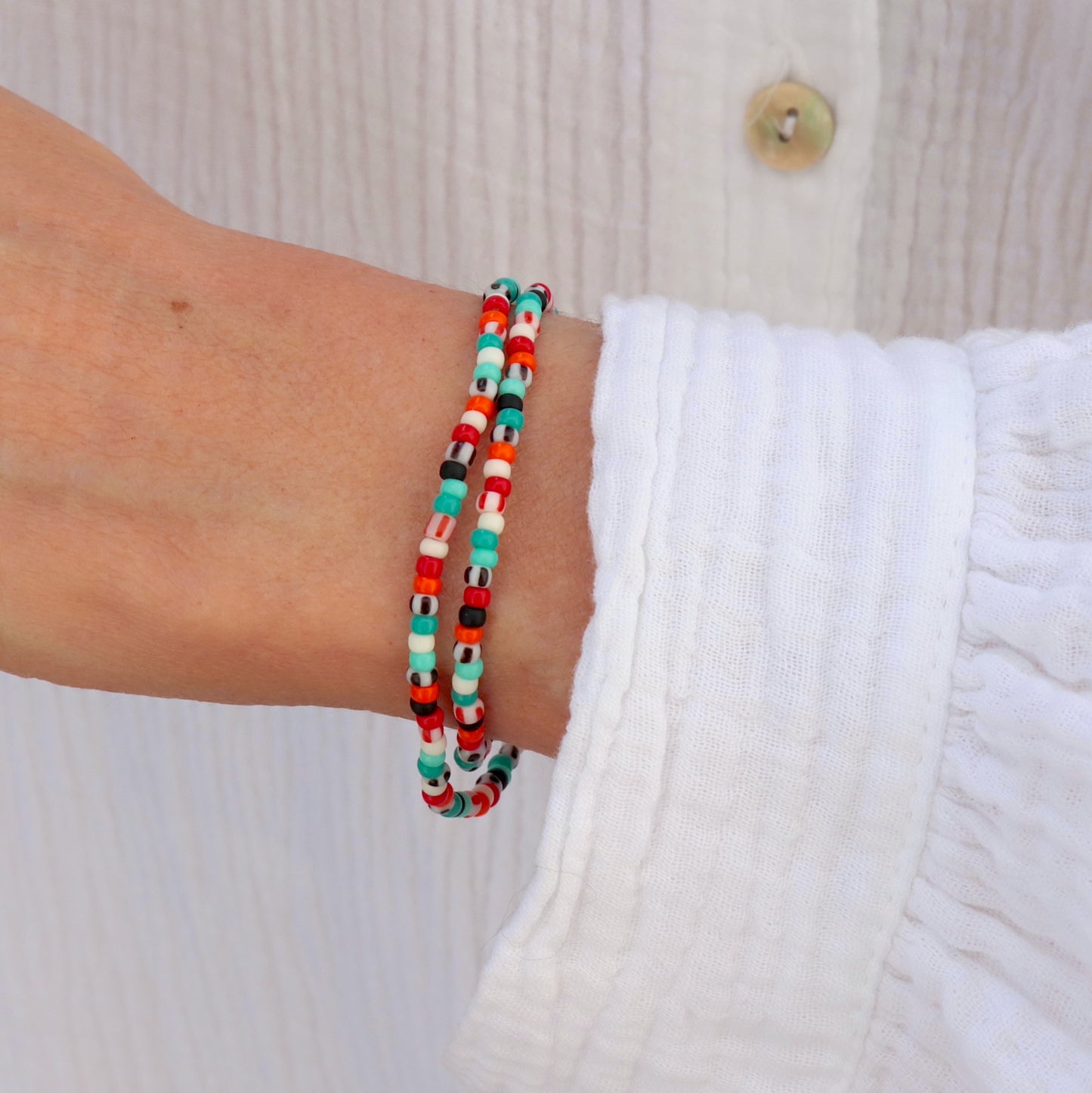 Bracelet perles miyuki double tours surf sur élastique, cadeau pour elle