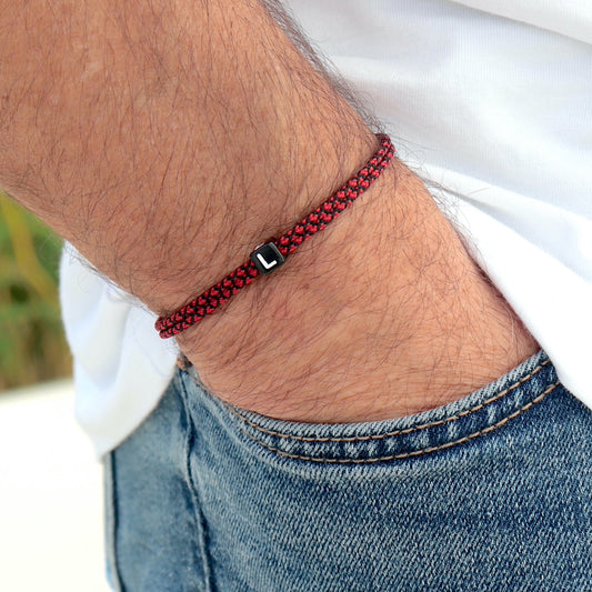 Bracelet initiale personnalisable sur cordon dessin diamant,bracelet homme réglable