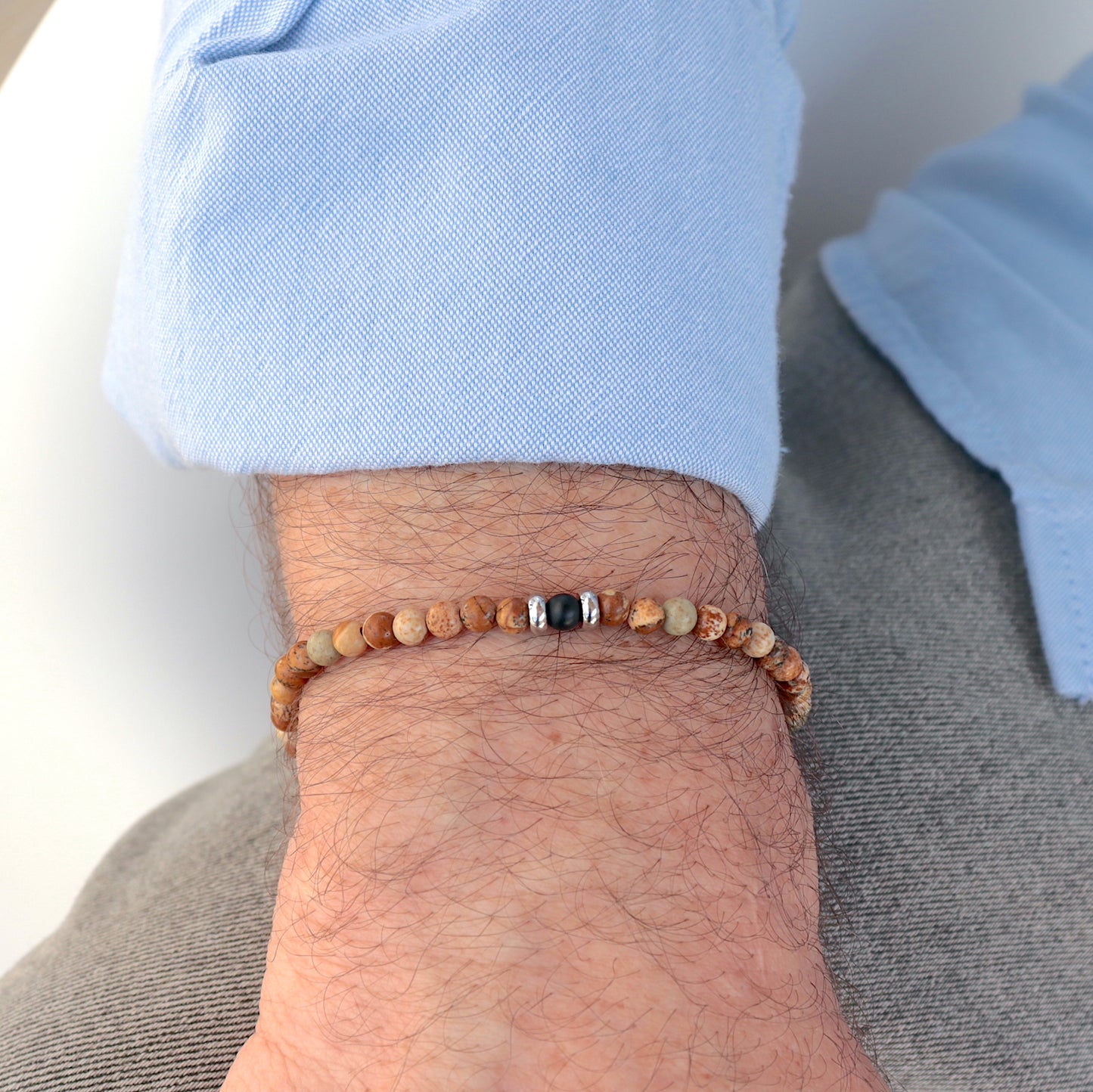 Bracelet Minimaliste en Pierres Naturelles, Bijou de Méditation en Jaspe et Onyx