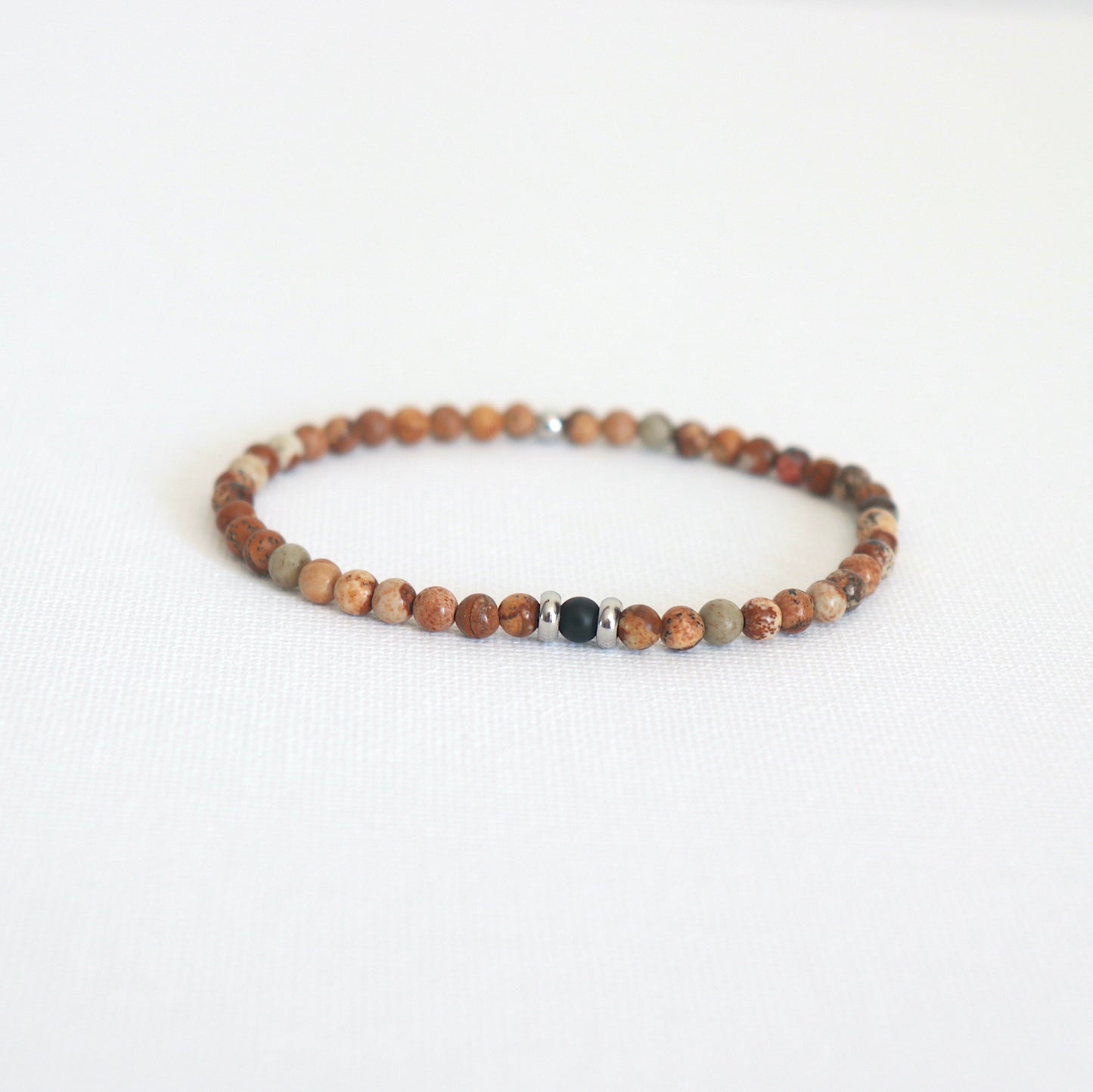 Bracelet Minimaliste en Pierres Naturelles, Bijou de Méditation en Jaspe et Onyx