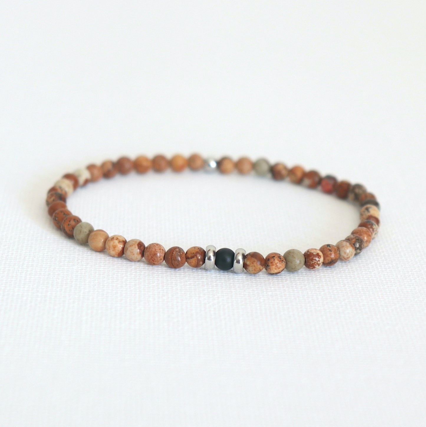 Bracelet Minimaliste en Pierres Naturelles, Bijou de Méditation en Jaspe et Onyx