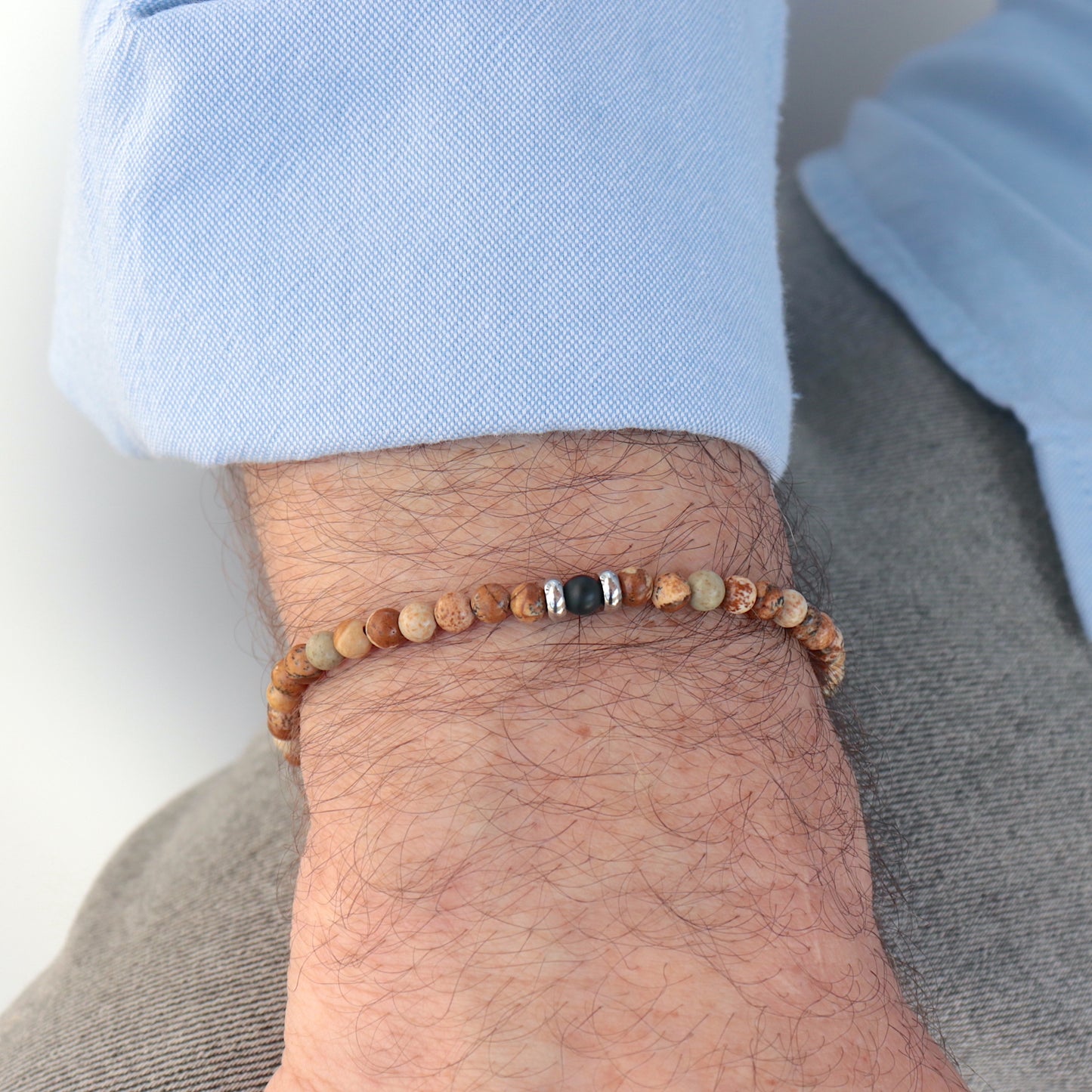 Bracelet Minimaliste en Pierres Naturelles, Bijou de Méditation en Jaspe et Onyx