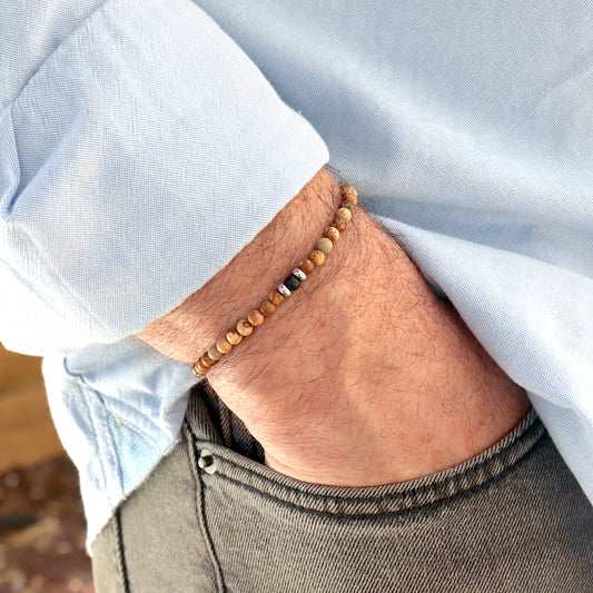 Bracelet Minimaliste en Pierres Naturelles, Bijou de Méditation en Jaspe et Onyx