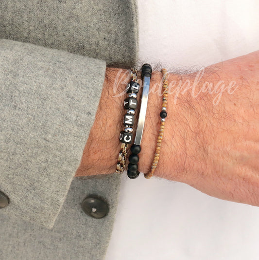 Bracelet fin perles de rocaille miyuki picasso et onyx sur cordon