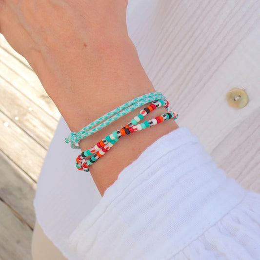 Bracelet perles miyuki double tours surf sur élastique, cadeau pour elle