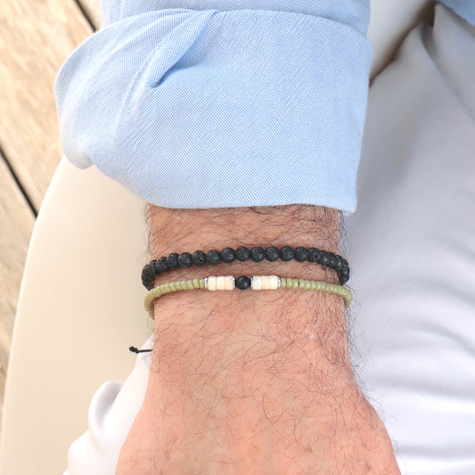 Bracelet surf howlite et perles vertes cactus sur cordon