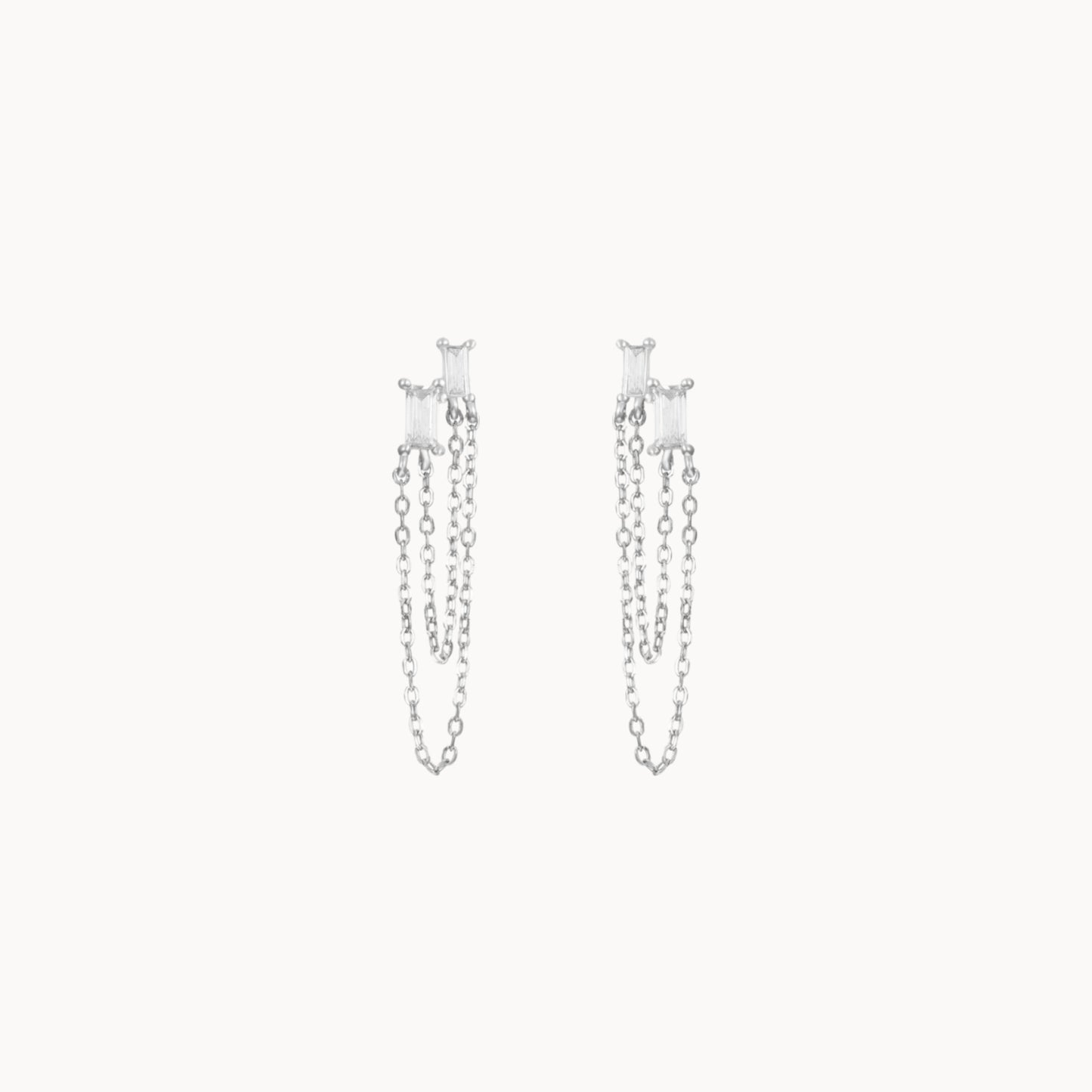 Boucles d'oreilles puces chaines deux zircons, petits clous d'oreilles femme en argent ou doré