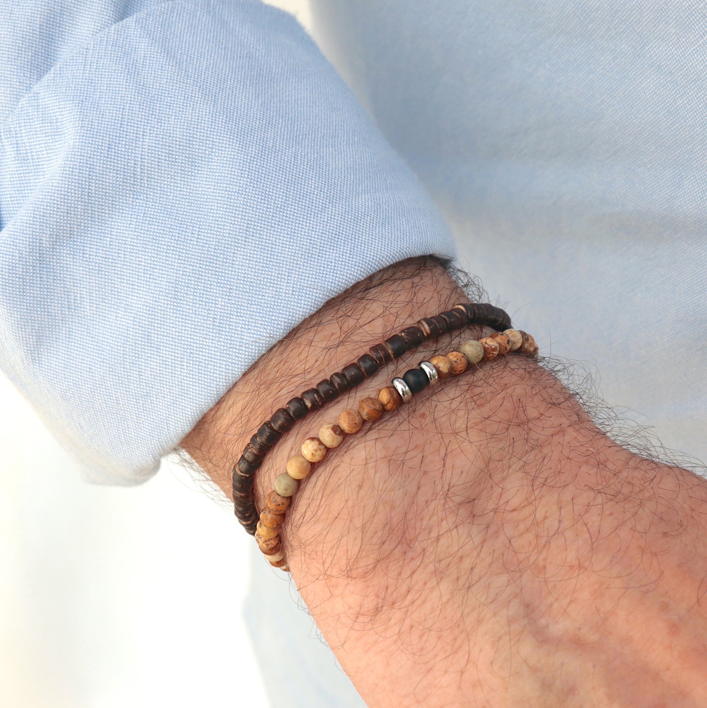 Bracelet Minimaliste en Pierres Naturelles, Bijou de Méditation en Jaspe et Onyx