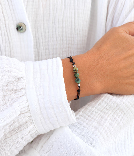 Bracelet pierre turquoise africaine sur cordon pour femme, bracelet fin réglable style minimaliste