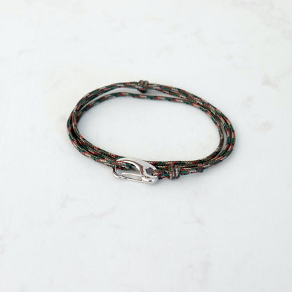 Bracelet mousqueton acier sur cordon trois tours,cadeau homme