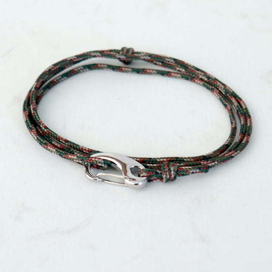 Bracelet mousqueton acier sur cordon trois tours,cadeau homme
