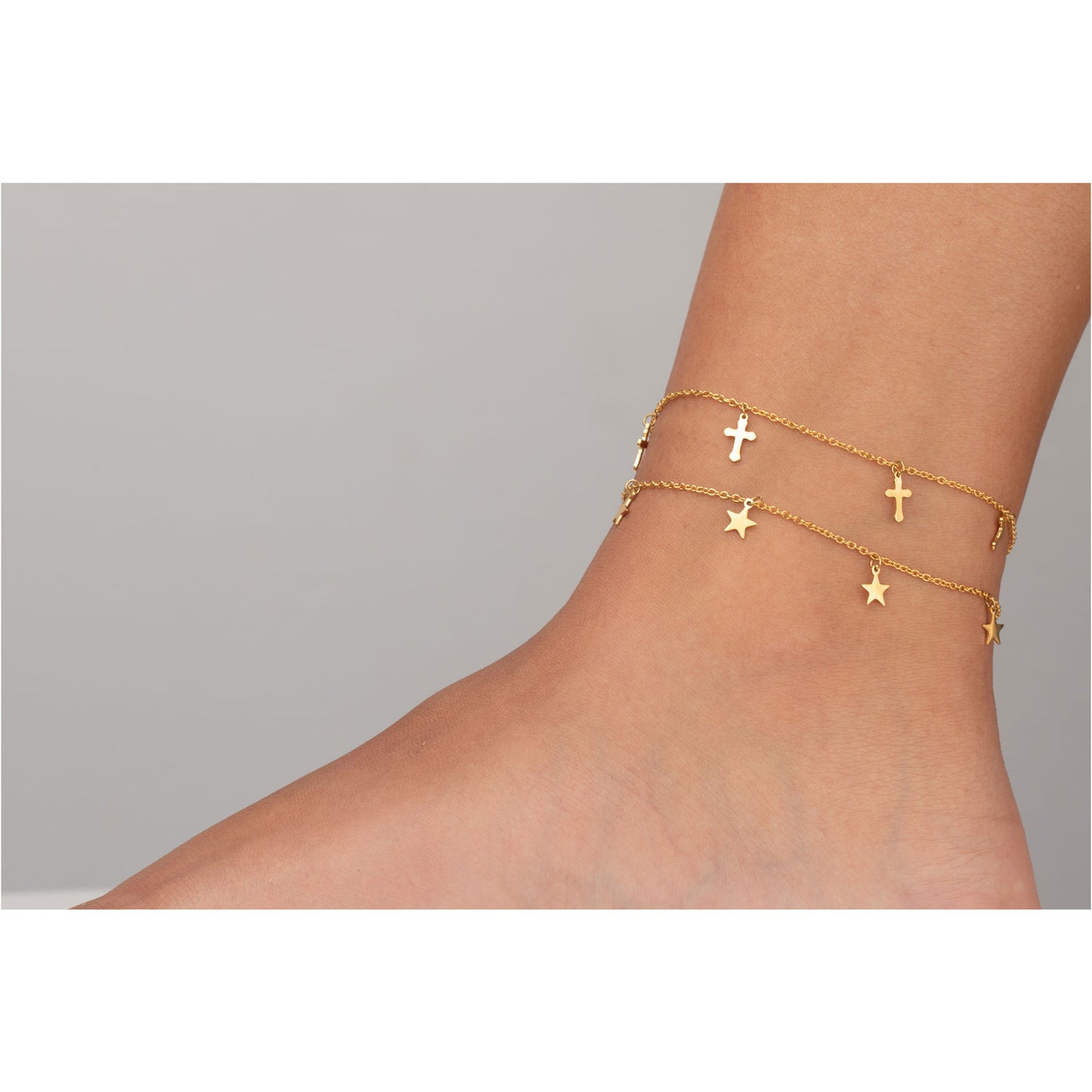 Bracelet de cheville chaine acier doré et étoiles pendantes pour femme,bracelet de cheville réglable star