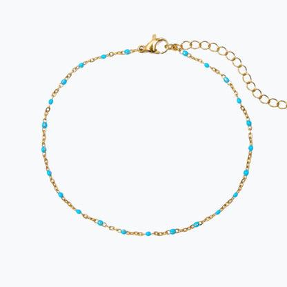 Bracelet de cheville chaine acier inoxydable perlé turquoise,bracelet de cheville femme