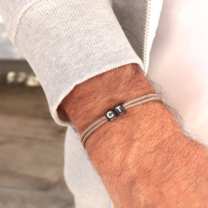 Bracelet cordon uni deux initiales personnalisables pour homme,bracelet ajustable surf