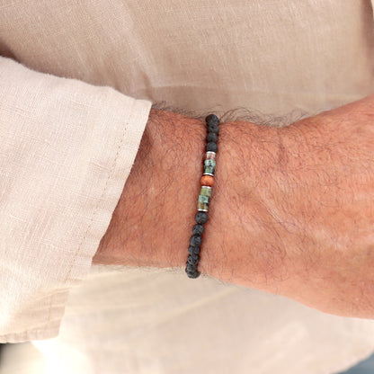 Bracelet pierres de lave et turquoise africaine homme,bracelet tendance élastique 7 tailles à choisir