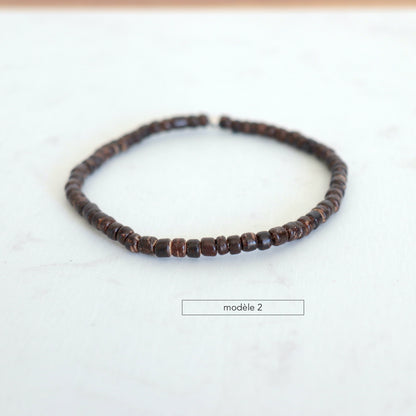 Bracelet homme perles en bois de coco sur élastique,bracelet d'été 2 modèle et 5 tailles à choisir