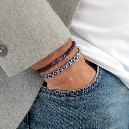 Ensemble de bracelets tendance pierres et cordon,set de deux bracelets bleus