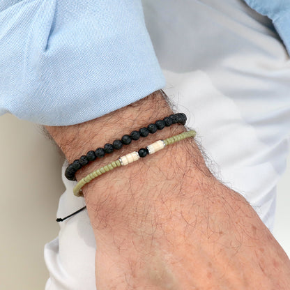 Bracelet surf howlite et perles vertes cactus sur cordon