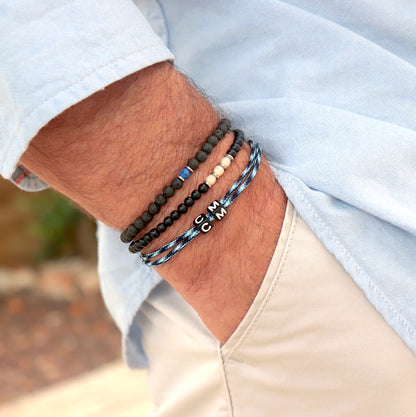 Bracelet personnalisable deux initiales sur cordon,bracelet réglable surf couleurs à choisir homme