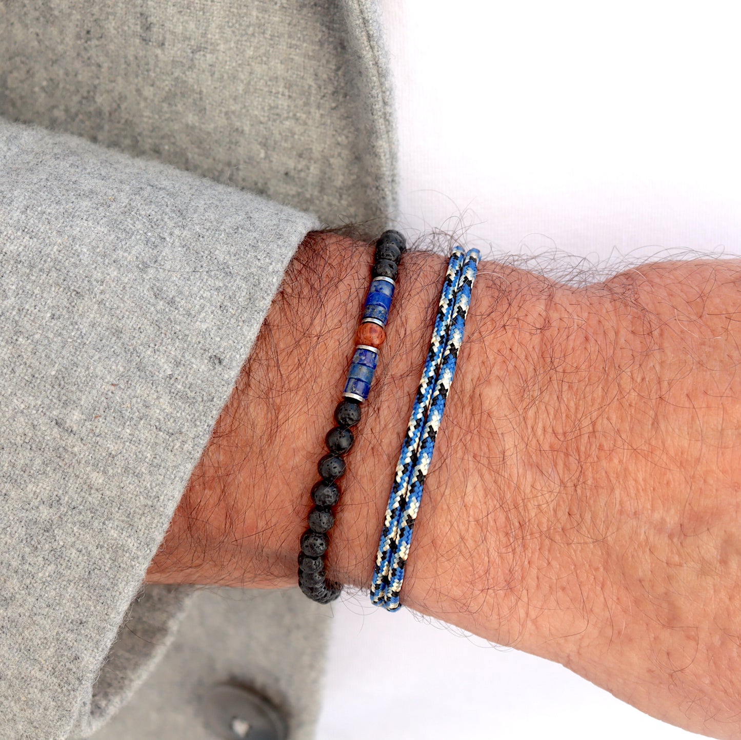 Ensemble de bracelets tendance pierres et cordon,set de deux bracelets bleus