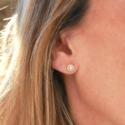 Petites boucles puces rond avec zircons pour femme, clous d'oreilles doré ou argent