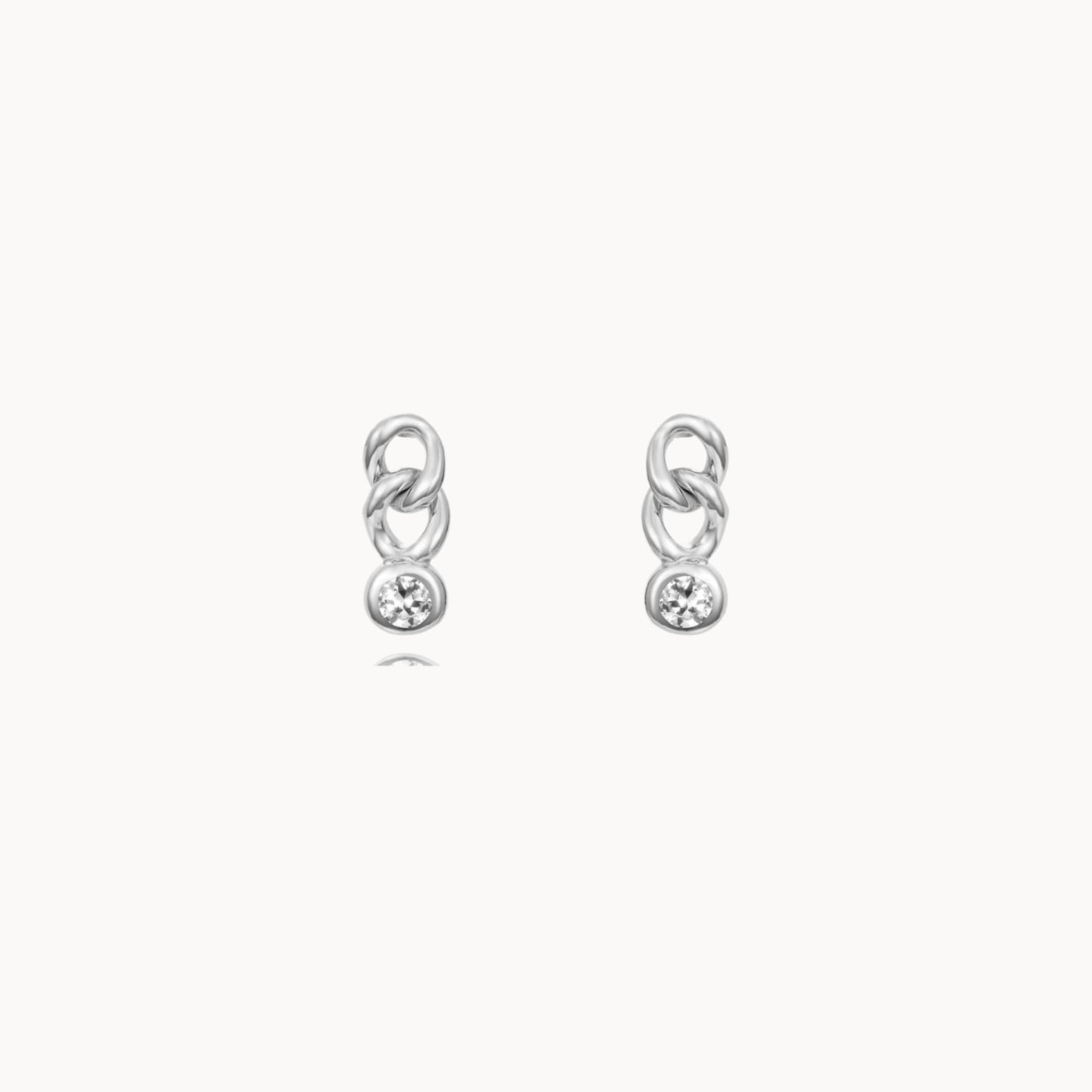 Petits clous d'oreilles maillons et zircon,mini puces d'oreilles femme doré ou argent