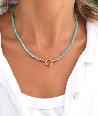 Collier femme acier inoxydable perle amazonite, cadeau pour elle