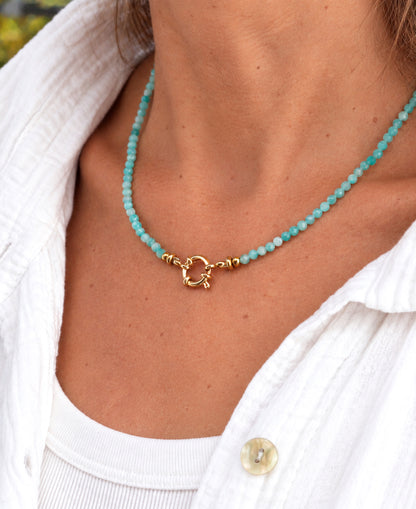Collier femme acier inoxydable perle amazonite, cadeau pour elle