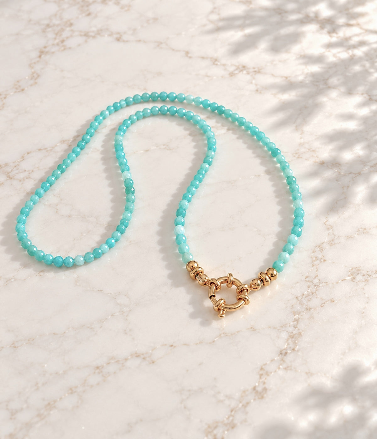 Collier femme acier inoxydable perle amazonite, cadeau pour elle