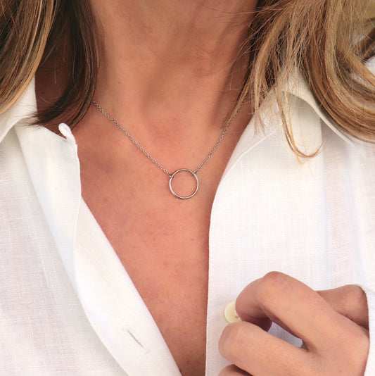 Collier ras de cou acier inoxydable 316 chaine et anneau rond,collier femme minimaliste