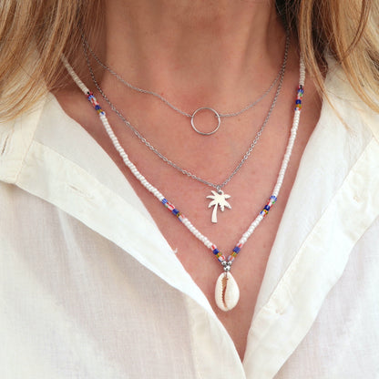 Collier cordon coquillage et perles de rocailles,collier femme réglable style boho surf