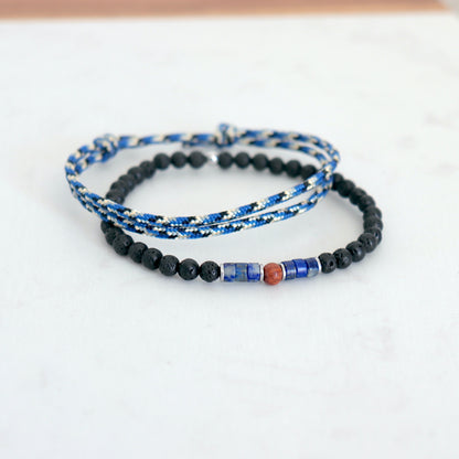 Ensemble de bracelets tendance pierres et cordon,set de deux bracelets bleus