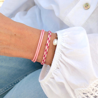 Ensemble de deux bracelets réglables pour femme,bracelets cordons d'été rose style boho surf