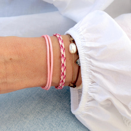 Ensemble de deux bracelets réglables pour femme,bracelets cordons d'été rose style boho surf