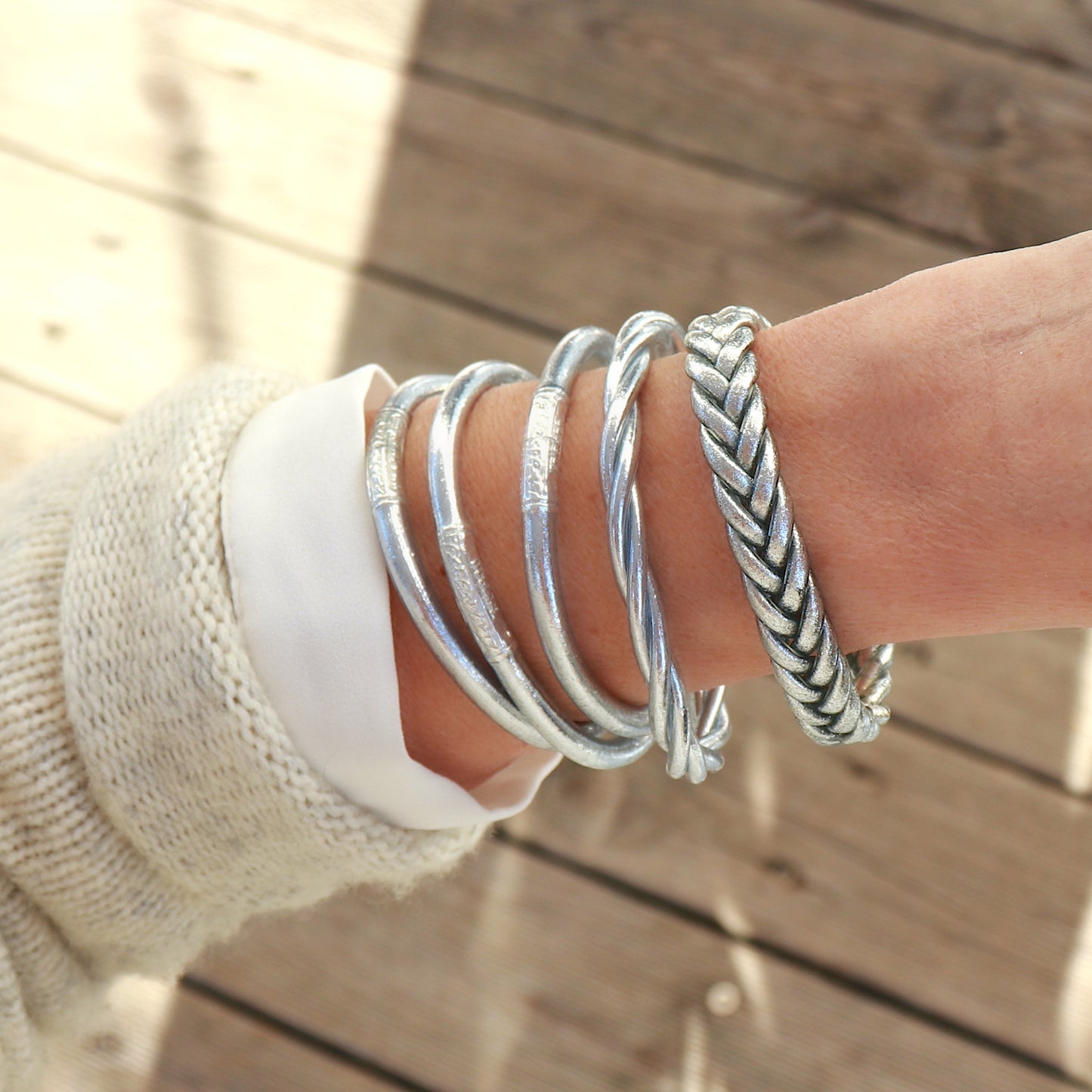 Bracelet jonc torsadé argent, jonc bouddhiste femme vendu à l'unité