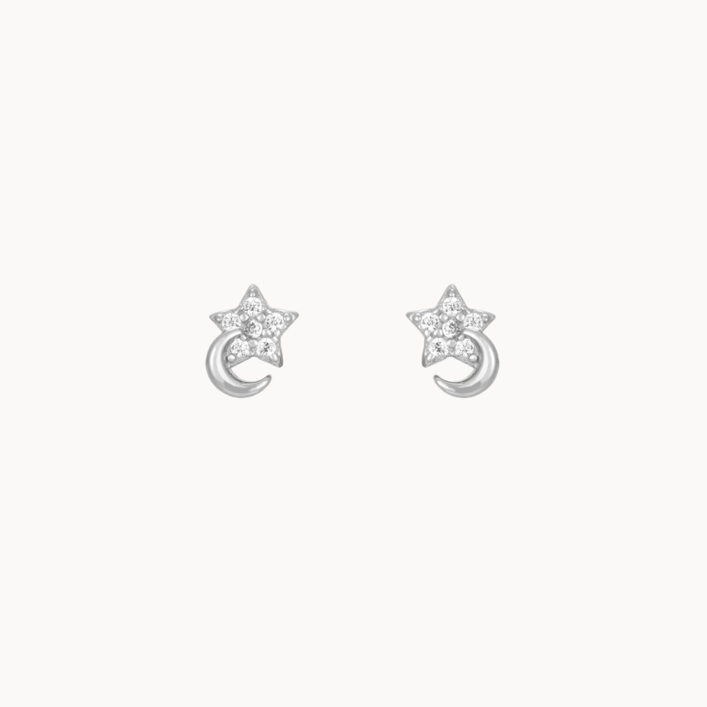 Petites boucles d'oreilles clous lune et étoile zircons,mini puces d'oreilles femme doré ou argent