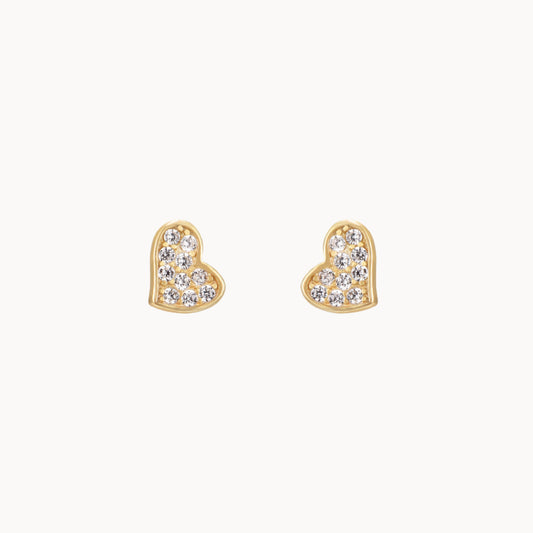 Petites puces coeur avec mini zircons,mini clous d'oreilles femme argent ou doré