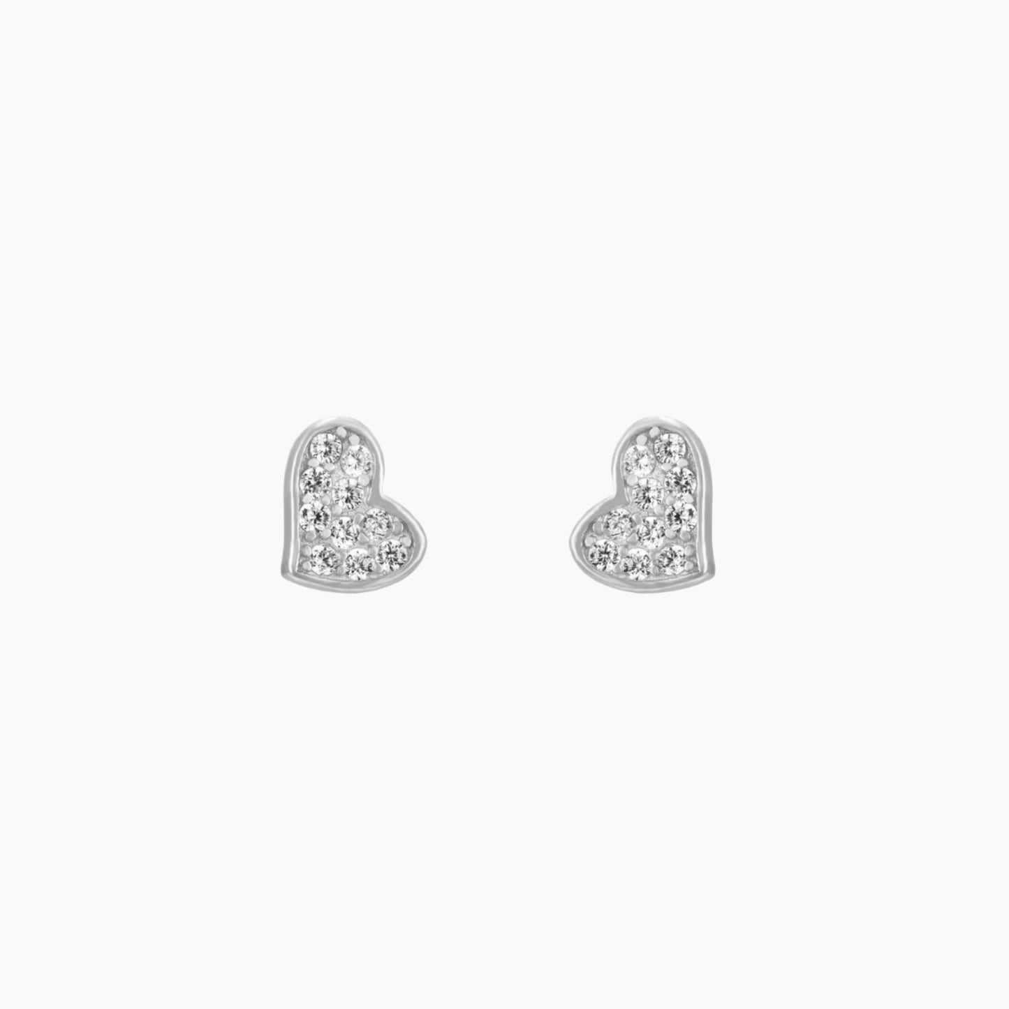 Petites puces coeur avec mini zircons,mini clous d'oreilles femme argent ou doré