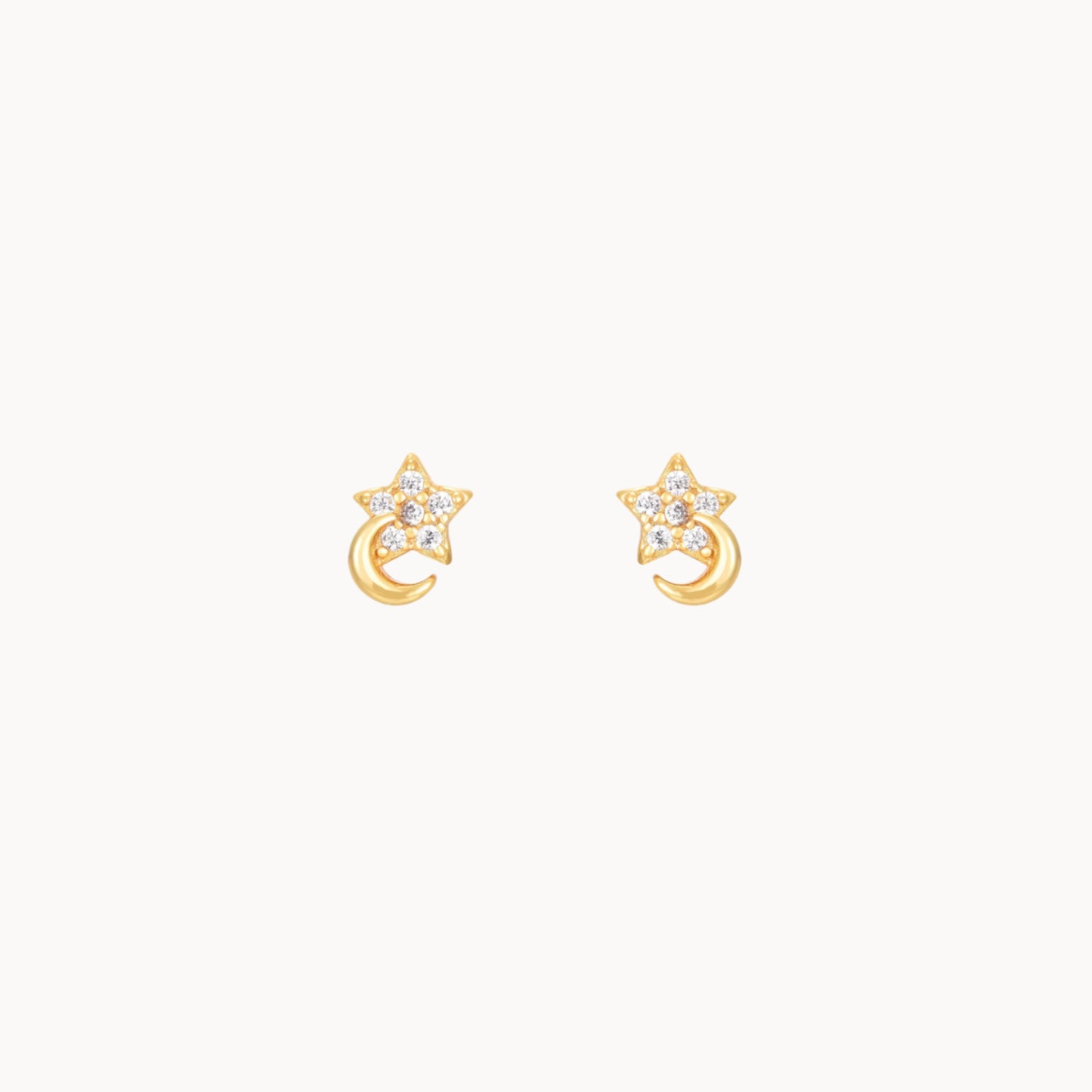 Petites boucles d'oreilles clous lune et étoile zircons,mini puces d'oreilles femme doré ou argent