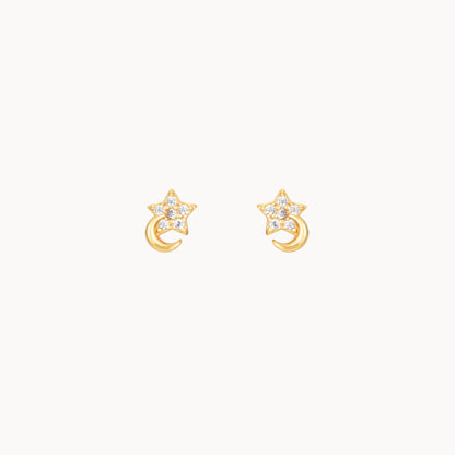 Petites boucles d'oreilles clous lune et étoile zircons,mini puces d'oreilles femme doré ou argent