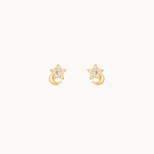 Petites boucles d'oreilles clous lune et étoile zircons,mini puces d'oreilles femme doré ou argent