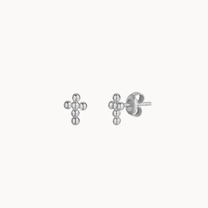 Petites boucles oreilles puces croix boules, mini clous d'oreilles femme doré ou argent