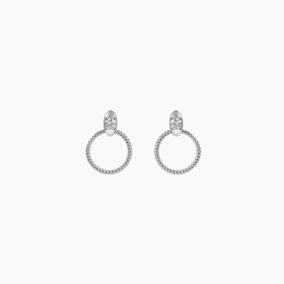 Petites puces d'oreilles anneau torsadé et zircon, mini clous d'oreilles femme argent ou doré