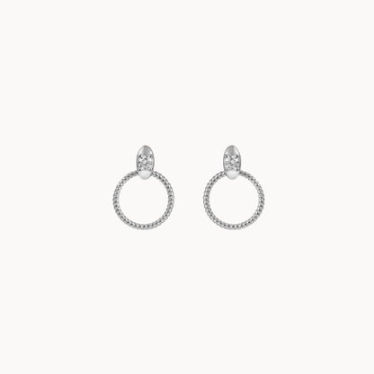 Petites puces d'oreilles anneau torsadé et zircon, mini clous d'oreilles femme argent ou doré