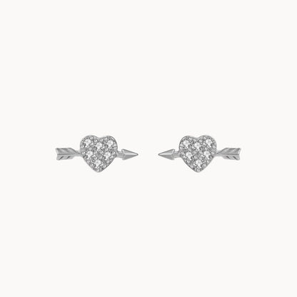 Puces d'oreilles coeur flèche avec zircons,mini clous d'oreilles femme, argent ou doré