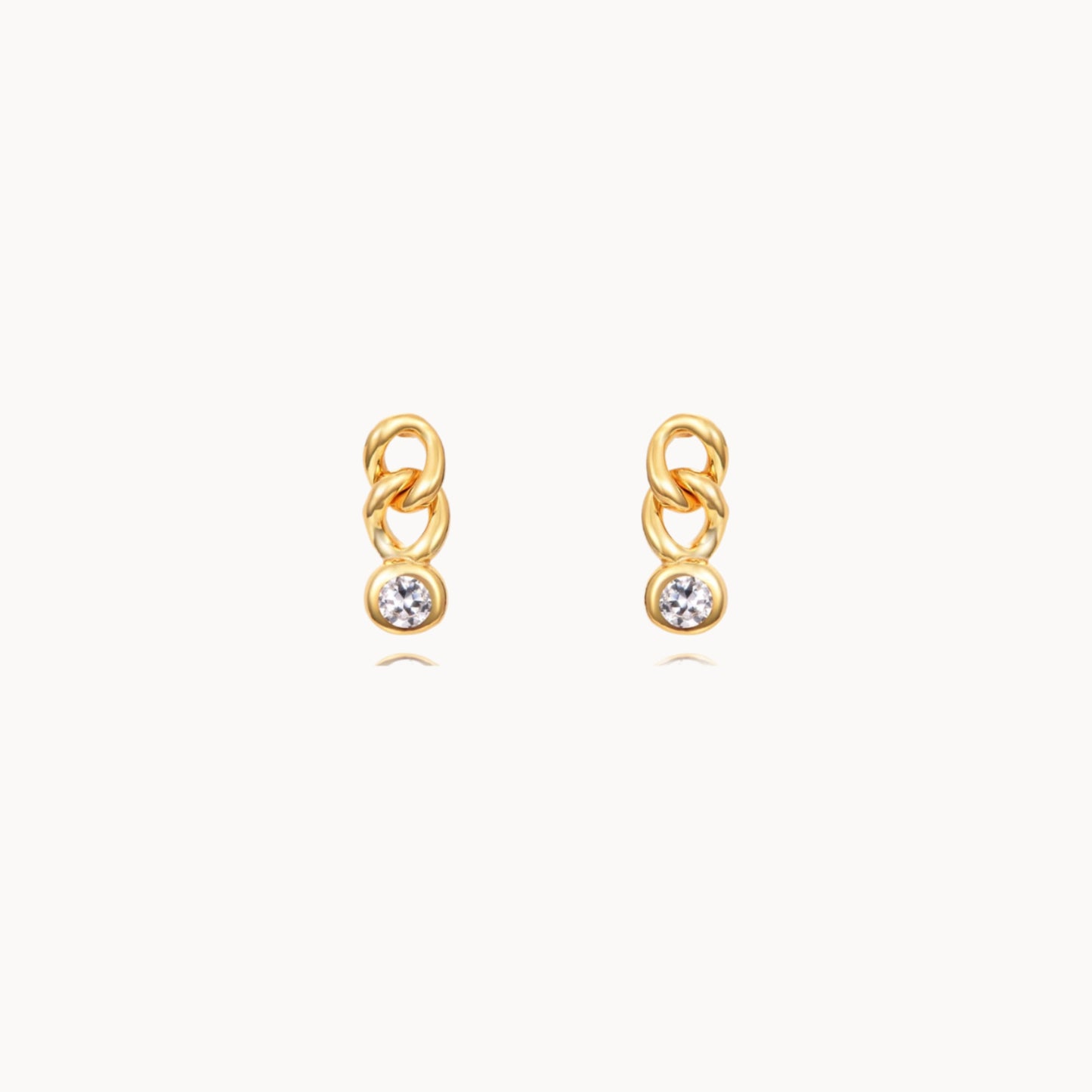 Petits clous d'oreilles maillons et zircon,mini puces d'oreilles femme doré ou argent