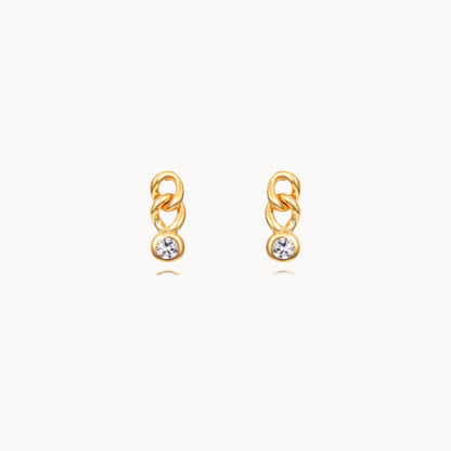 Petits clous d'oreilles maillons et zircon,mini puces d'oreilles femme doré ou argent