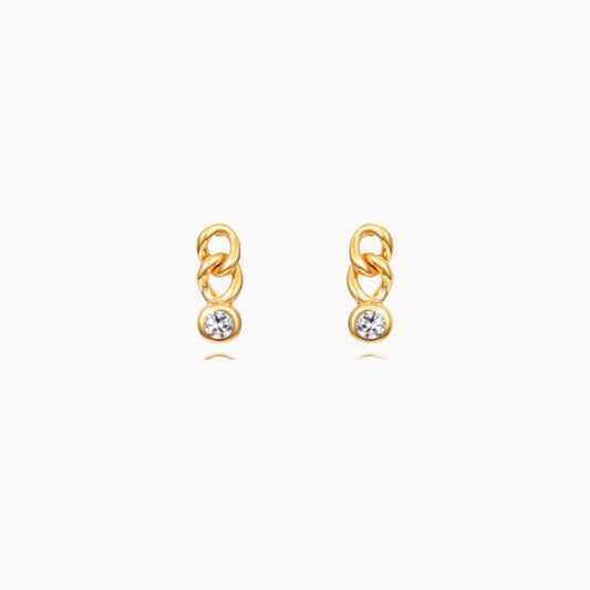 Petits clous d'oreilles maillons et zircon,mini puces d'oreilles femme doré ou argent