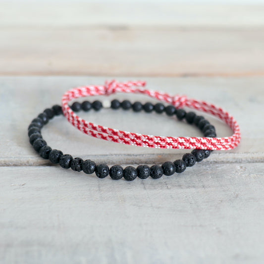 Set de 2 bracelets homme perles et cordon,cadeaux pour partenaire ou amitié